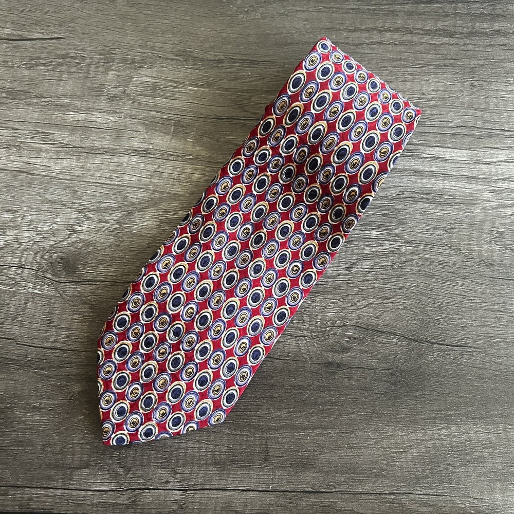 Vito Silk Tie Mens Classic Red Blue Geometric Circle‎ Pattern Hand Made Italy